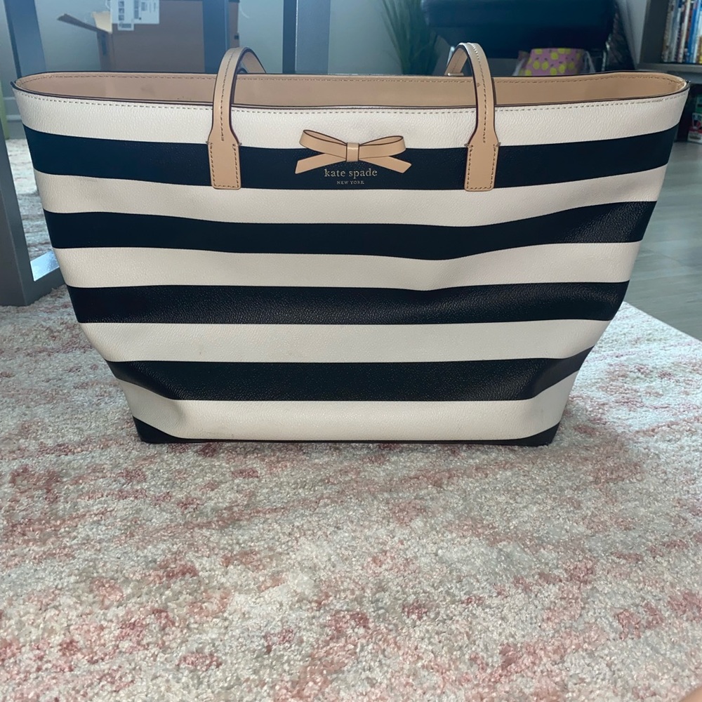 Kate Spade Black & White Striped Large Tote